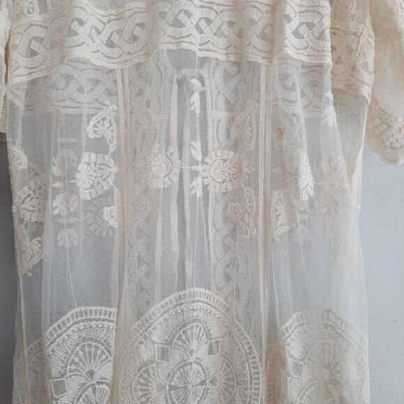 Medalion Embroidery | Lace & Mesh Sheer Floral Long Duster Cardigan Sz S - Picture 14 of 15